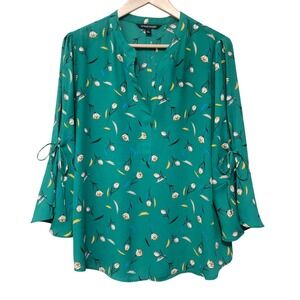 41 Hawthorn Top Womens L Green Floral Flowy Cottagecore Church Feminine Blouse